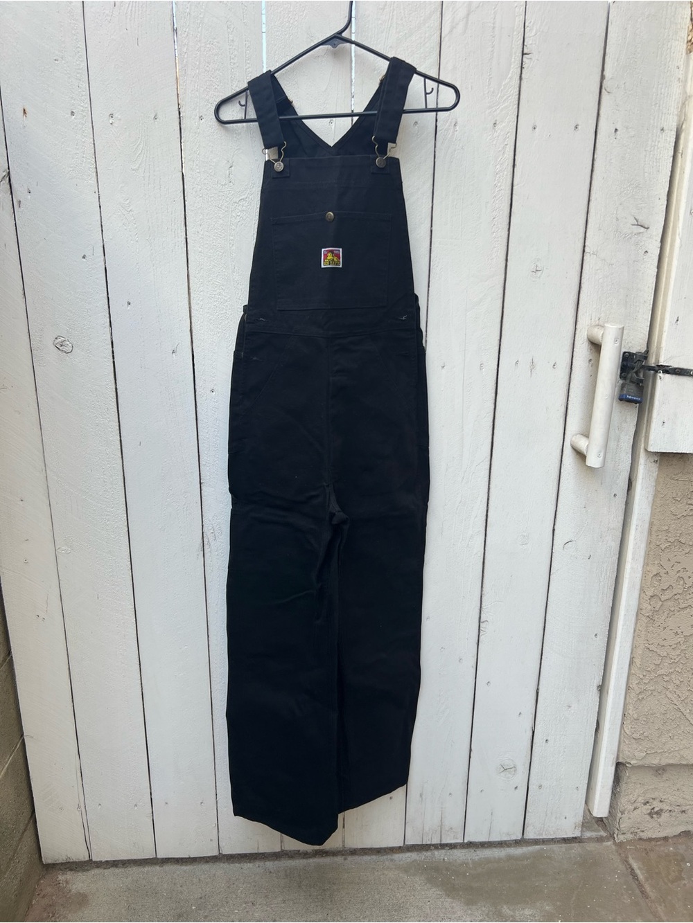 Ben Davis Black Bib Overalls with Yellow & Red Logo Patch